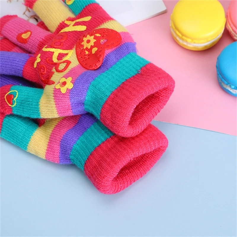 Kid Thicken Gloves Warm Thermal Colorful Full Finger Gloves Winter Warm Gloves Stylish Heart for Girl Boy