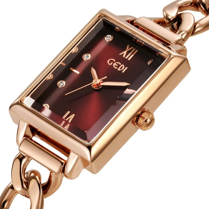 Gedi Creative Square Dial Women\'s Watches Lady Ms. Niche Alloy Bracelet Waterproof Quartz Wristwatches