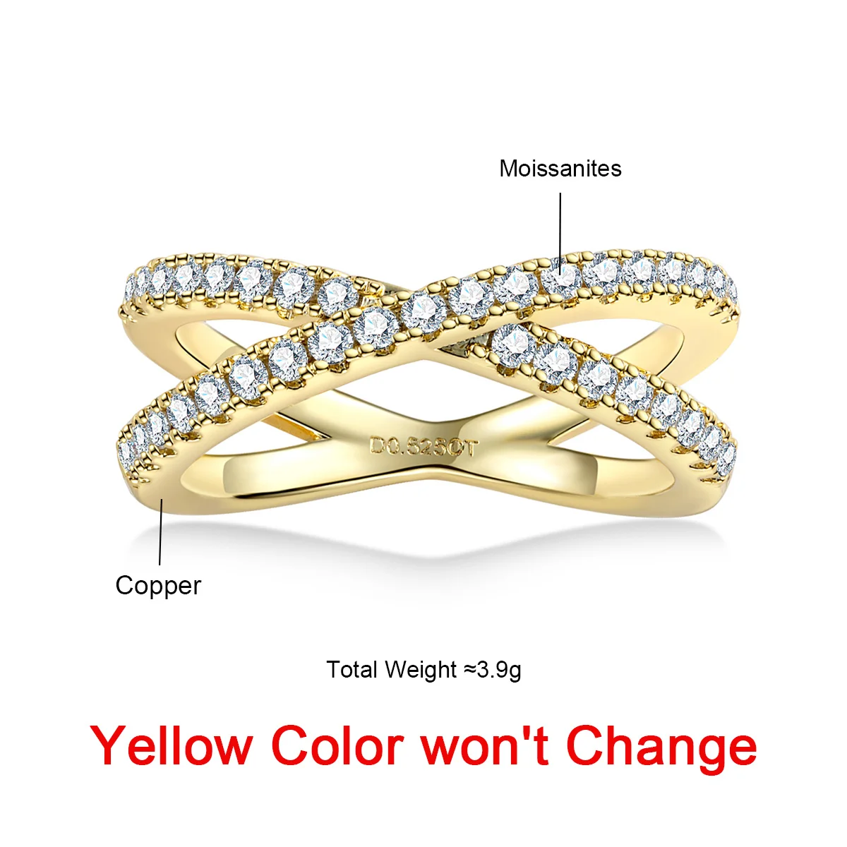 AnuJewel 1.5mm D Color Moissanite X Crossove GRA Certified Wedding Bands Yellow Gold Plated Criss Cross Ring For Women Jewelry