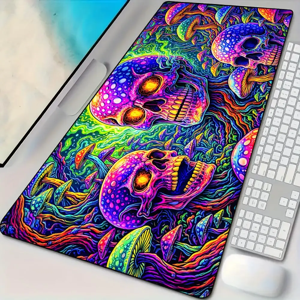 

Neon Mushroom and Skull Mouse Pad Desk Mat Non-Slip office mousepads desk pad with Stitched Edge pc accessories Gaming mats
