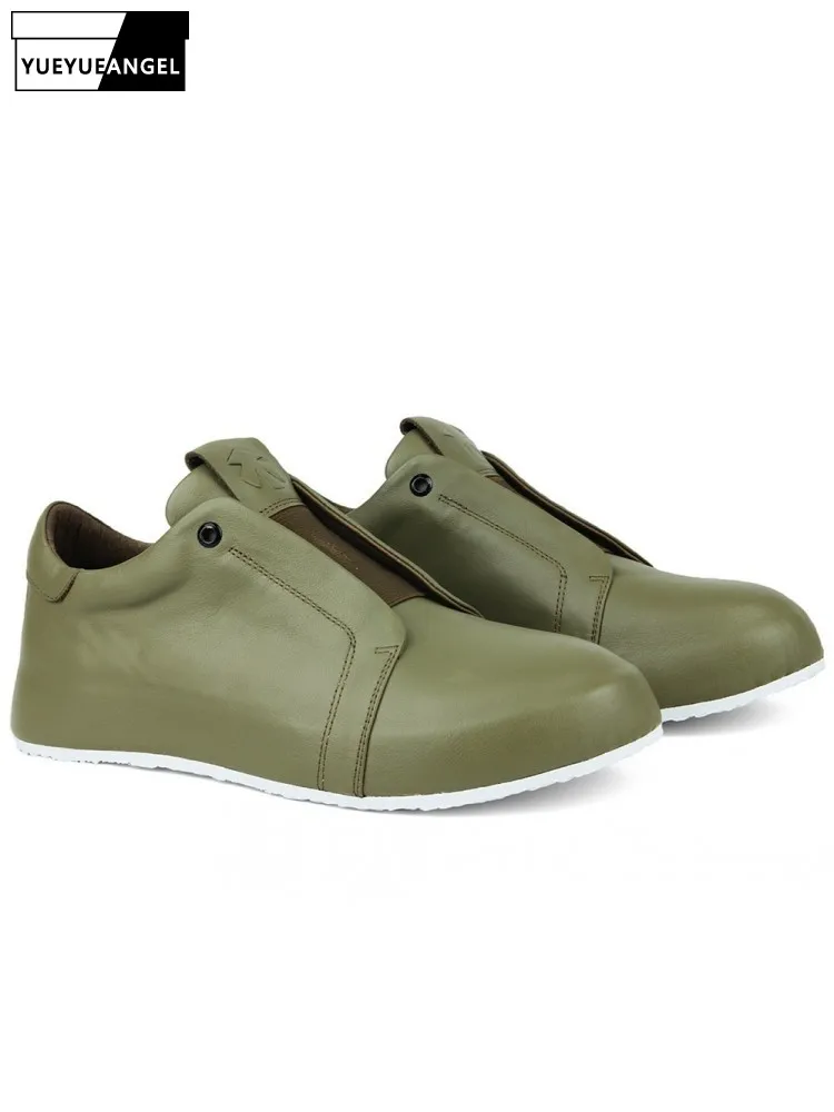 

Comfortable Genuine Leather Loafers Male Solid Color Slip On Casual Shoes Vintage Round Toe Breathable Cowskin Walking Sneakers