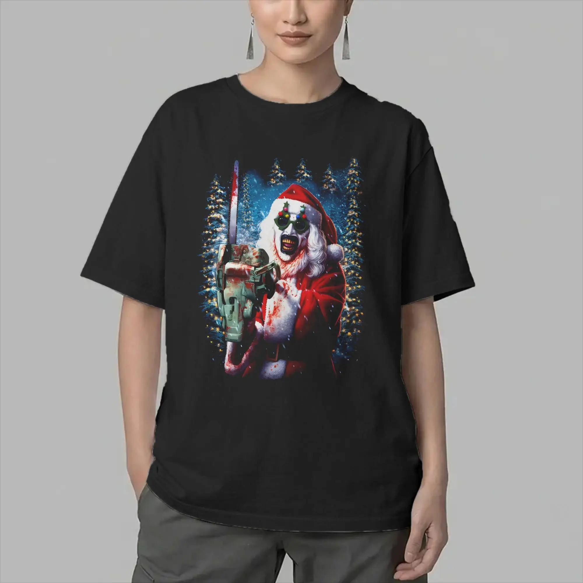 Men T-Shirt Christmas Terrifiers Horror Movie Fashion Cotton Tees Short Sleeve Halloween T Shirts Crewneck Clothes Plus Size