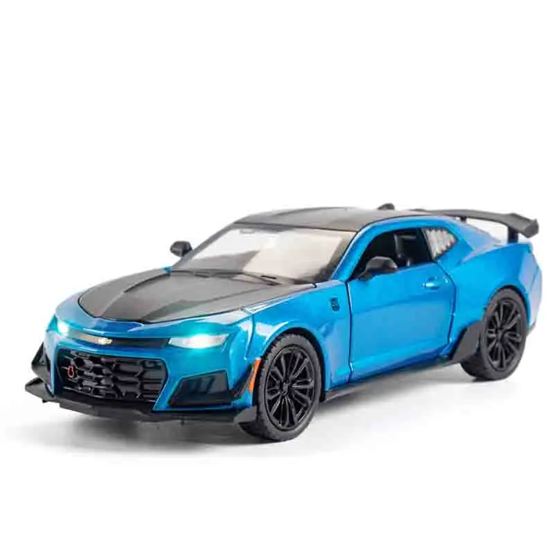 Modelo de coche deportivo Camaro fundido a presión de aleación 1:24, vehículo de juguete, simulación de sonido, luz, colección de juguetes para niños, regalos