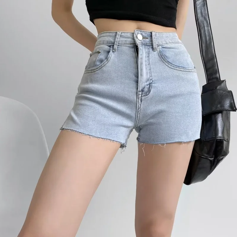 2023 Summer New American INS Slim Elastic High Street Sexy Spicy Girls High Waist Fashion Side Split Denim Shorts V595