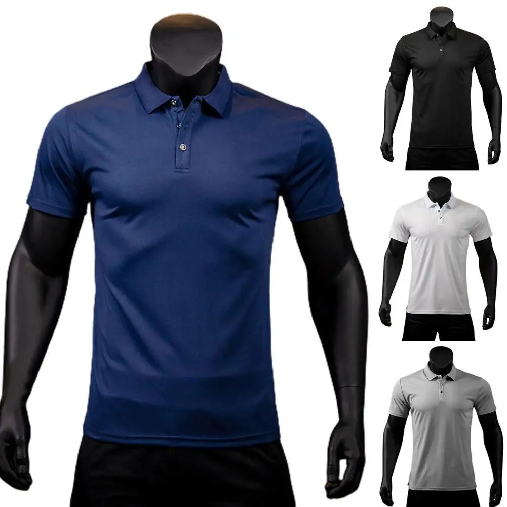 Classic Pullover Top  Turn-down Collar Thin Men T-shirt  Slim Fit Thin Male Shirt