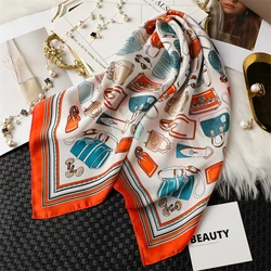 2024 Fashion Kerchief Silk Satin Neck Scarf For Women Print Hijab Scarfs Female 70*70cm Square Shawls and Wraps Scarves For Lady