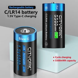 CITYORK 1.5V C Size Rechargeable Battery Type-c USB Charging LR14 R14 Li-ion Batteries  for Flashlight Gas Cooker 100% Original