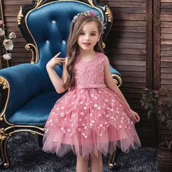 Summer Flower Girl Dresses for Weddings with Party Dress Fashion Princess Dress Solid Satin Sleeveless Baby Girl Dress 1-5 Years