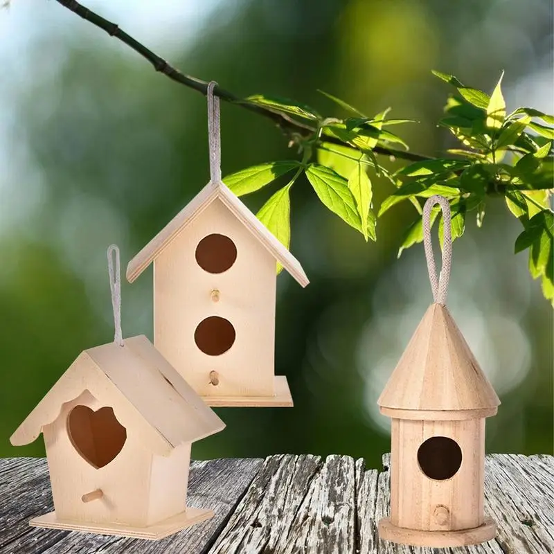 Wooden Mini Bird Cage Outdoor Hanging Birdhouse Box Garden Bird Cages Home Yard Decoration Bird Products Wooden Bird Parrot Nest