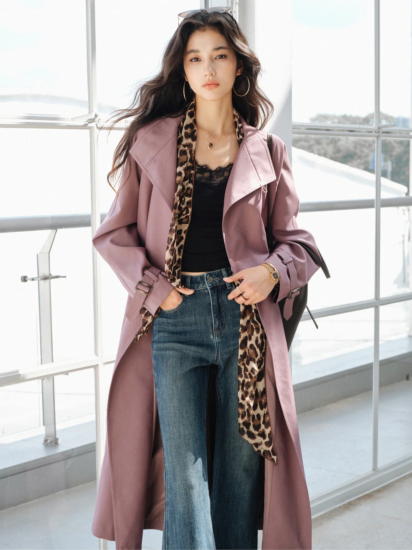 Elegante oversized trench coat feminino solto longo com cinto jaqueta leve outerwear chique lapela design para casual escritório olhar
