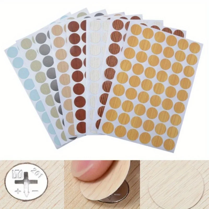 54 Pcs Furniture Screw Hole Cover Stickers - Self-Adhesive PVC Decorative Screw Cap Covers for Cabinet Shelf Repair