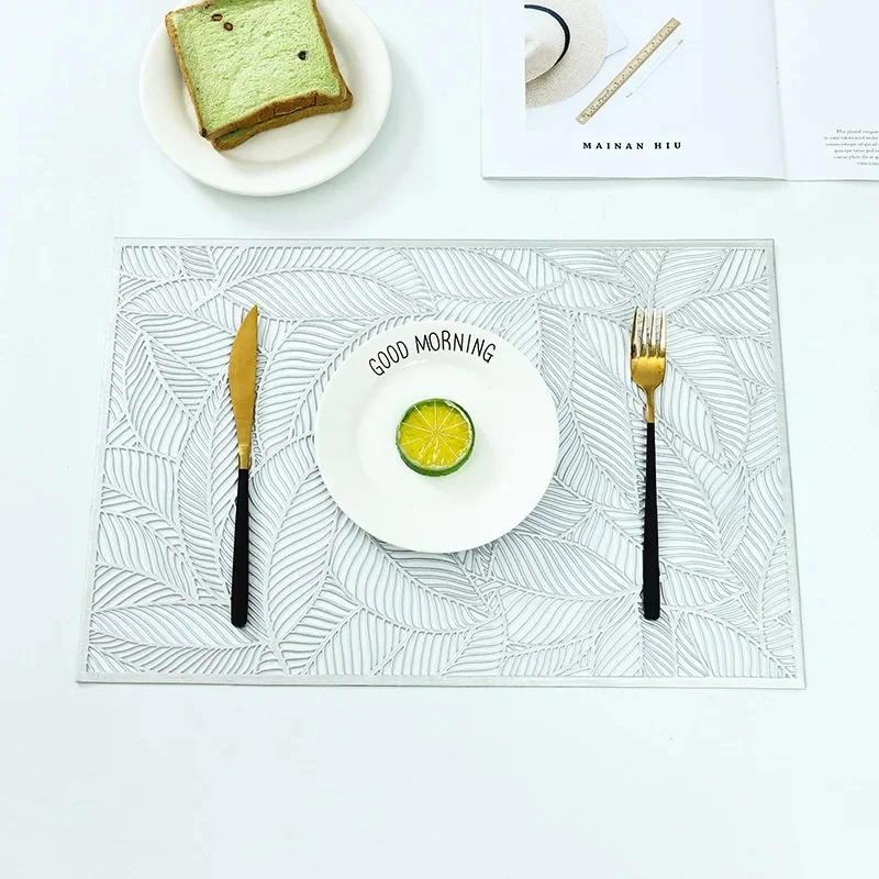 Set of 2/4 Placemat Golden Rectangle Table Mat for Dining Tables Wipeable Leaf Hollow Insulation PVC placemats  Home Modern