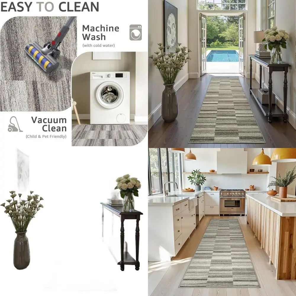 

Geometric 3x10 Rug, Casual Washable, Non-Slip, Ultra-Thin, Modern Carpet for Home Hallway, Bedroom, Dining Area, Kitchen, Taupe