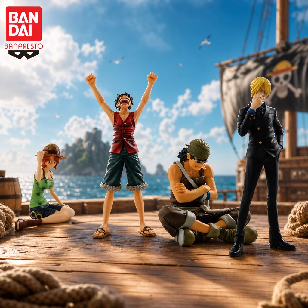 В наличии: Оригинальная фигурка BANDAI BANPRESTO ONE PIECE (Ван-Пис) Луффи, Нами, Санджи, Усопп из серии DRAMATIC SHOWCASE. Новая, в коробке. Коллекционная модель.