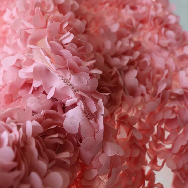 Good 3D Pleated Dry Rose Color Flower Chiffon Fabric Creative Designer Lace Mesh Fabric Sewing Material Diy Wedding Dress