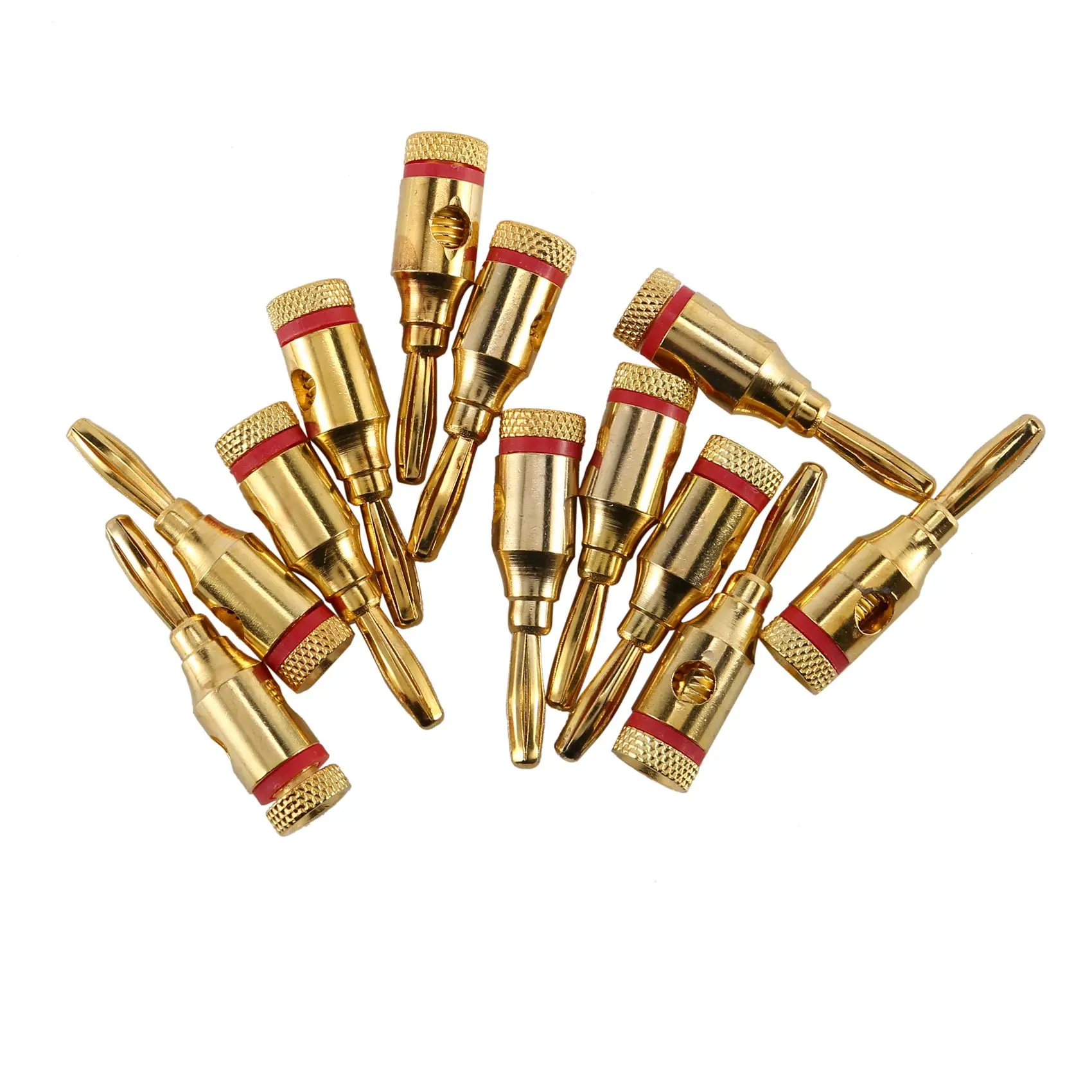 Banana Plugs Open Screw 24K Gold Plated Plugs Audio Jack Connector for Speaker Stereo Cable, 24-Pack (12 Red, 12 Black)