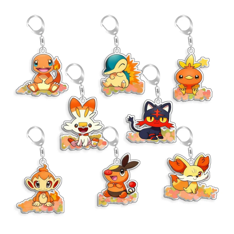 Llavero de acrílico con diseño de Pokémon Elf Qikchu, Charmander, Cyndaquil, Litten, Chimchar, hecho a mano, bonito, de dibujos animados, anime, colgante, juguete, regalo, 5 cm