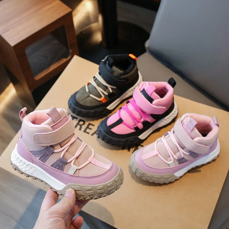 

Winter Warm Kids Sneakers Plush Boys Girls Toddlers High Top Non-slip Running Shoes Fashion Children Sports Casual Cotton Shoes