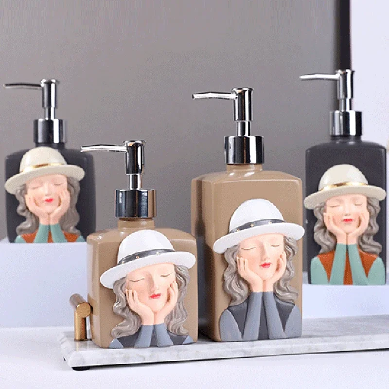 Botella de loción con personaje de dibujos animados, dispensador de jabón artesanal de resina, botella desinfectante de manos, botella de champú, regalo de decoración para el baño