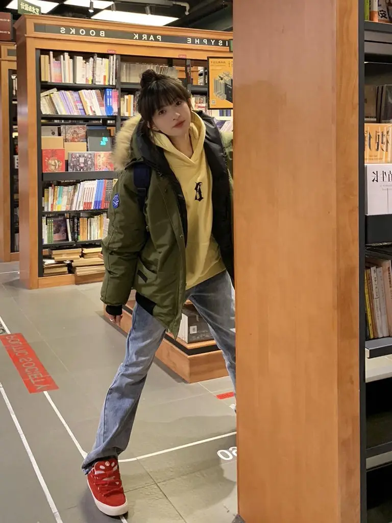 

Зимние приталенные пальто-парки для полных женщин из биохлопка с капюшоном, имитацией молнии, на хлопковой подкладке, плюшевые, длинные, в стиле OL