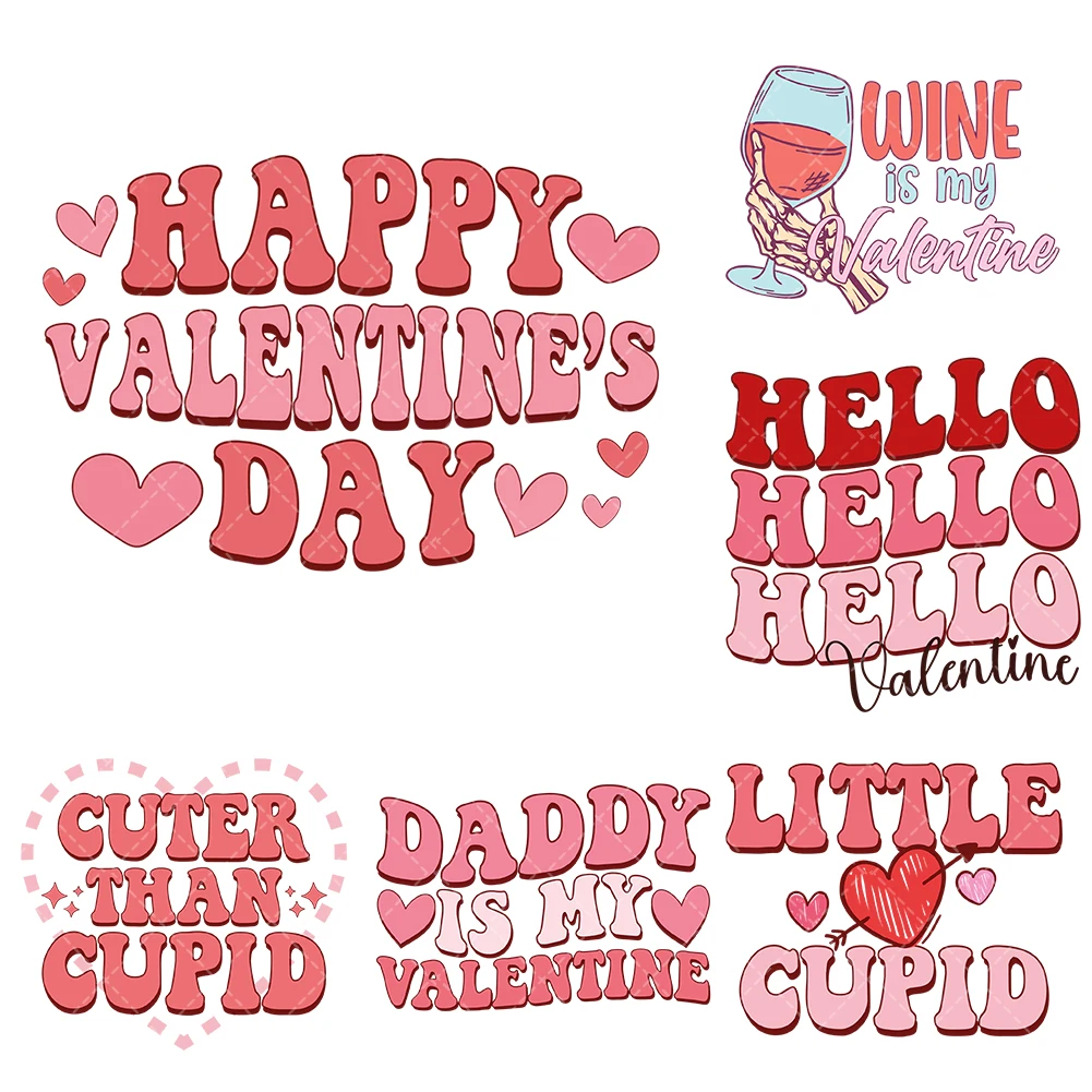 Retro Valentine's Day New Iron On Heat Transfer Stickers For Clothes DTF Pinted Vinyl Thermal Appliques Washable T-Shirt Decal