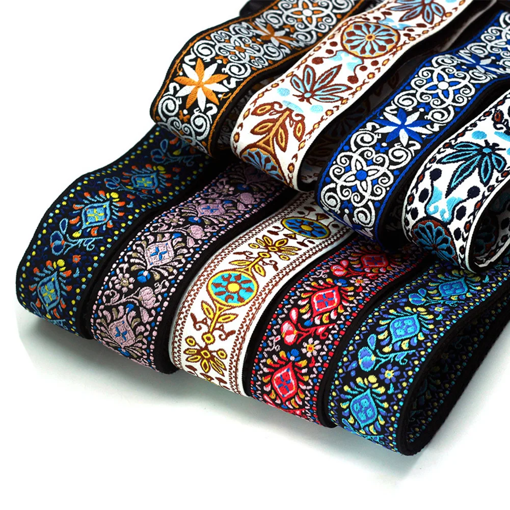 

Guitar Strap Embroidered Belt Adjustable Jacquard Band with Leather End forBass Acoustic Electric Folk Guitar Musical Instrument