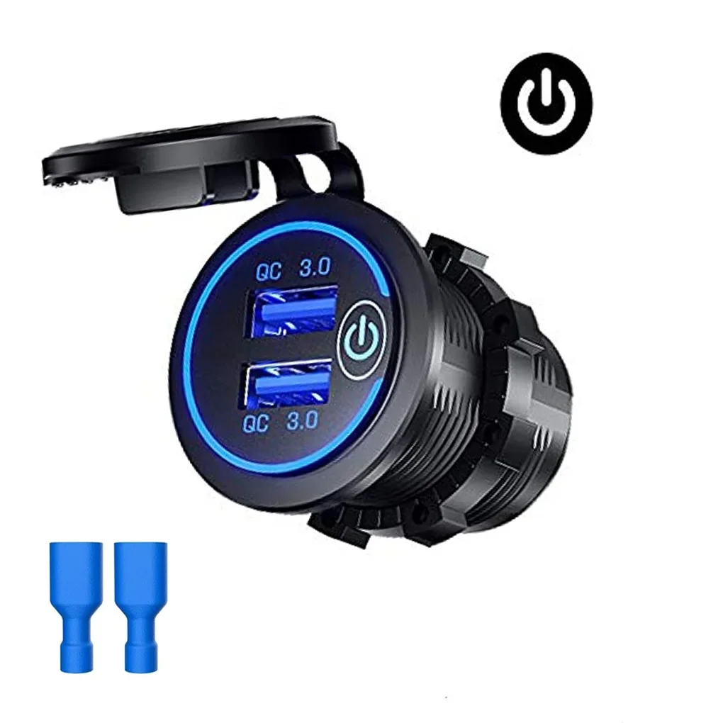 Quick Charge 3.0 Dual USB Car Charger Waterproof 12V/24V QC3.0 USB Fast Charger Socket Power Outlet with Touch Switch