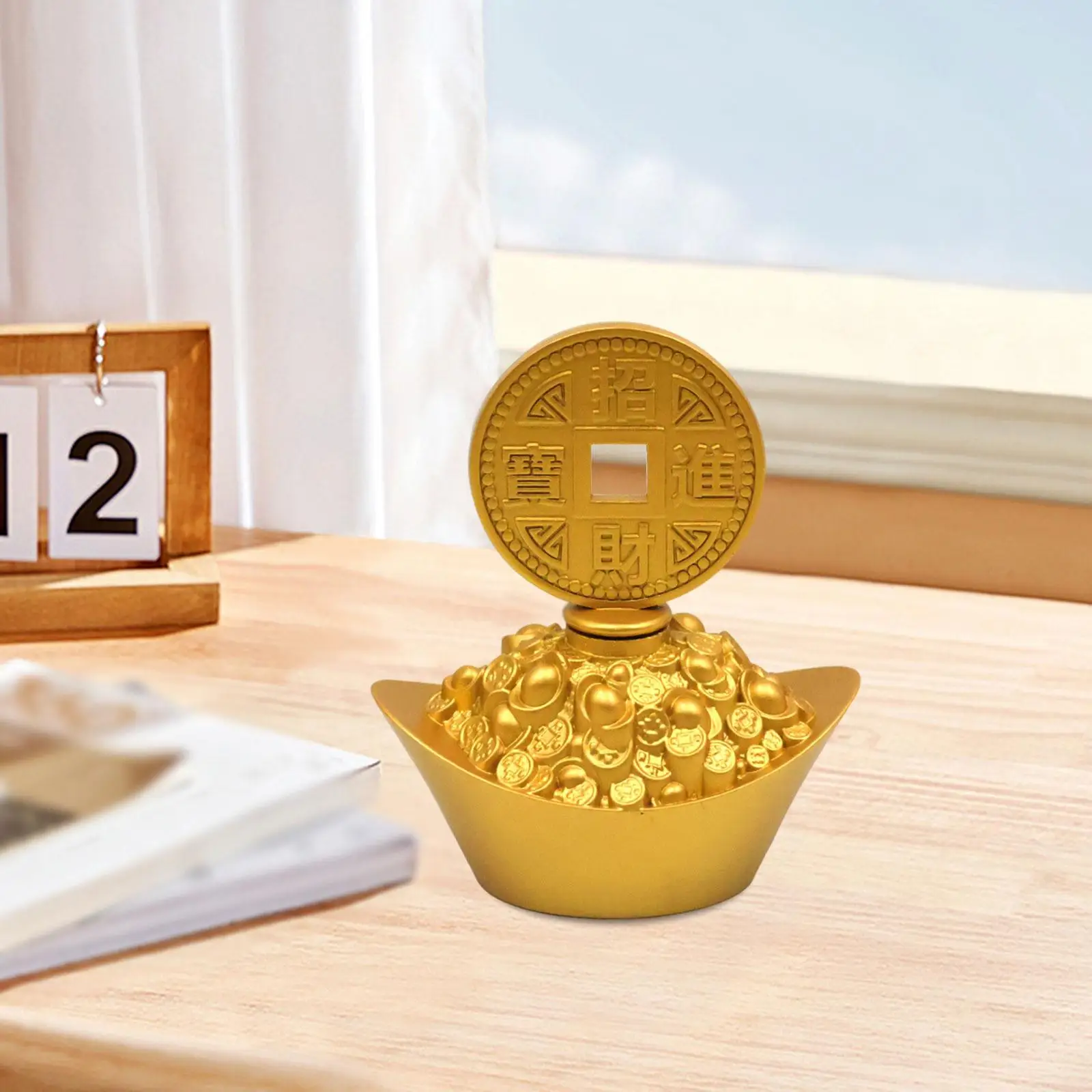 Chinese Yuan Bao Statue Rotatable Ornament for Countertop Tabletop Birthday
