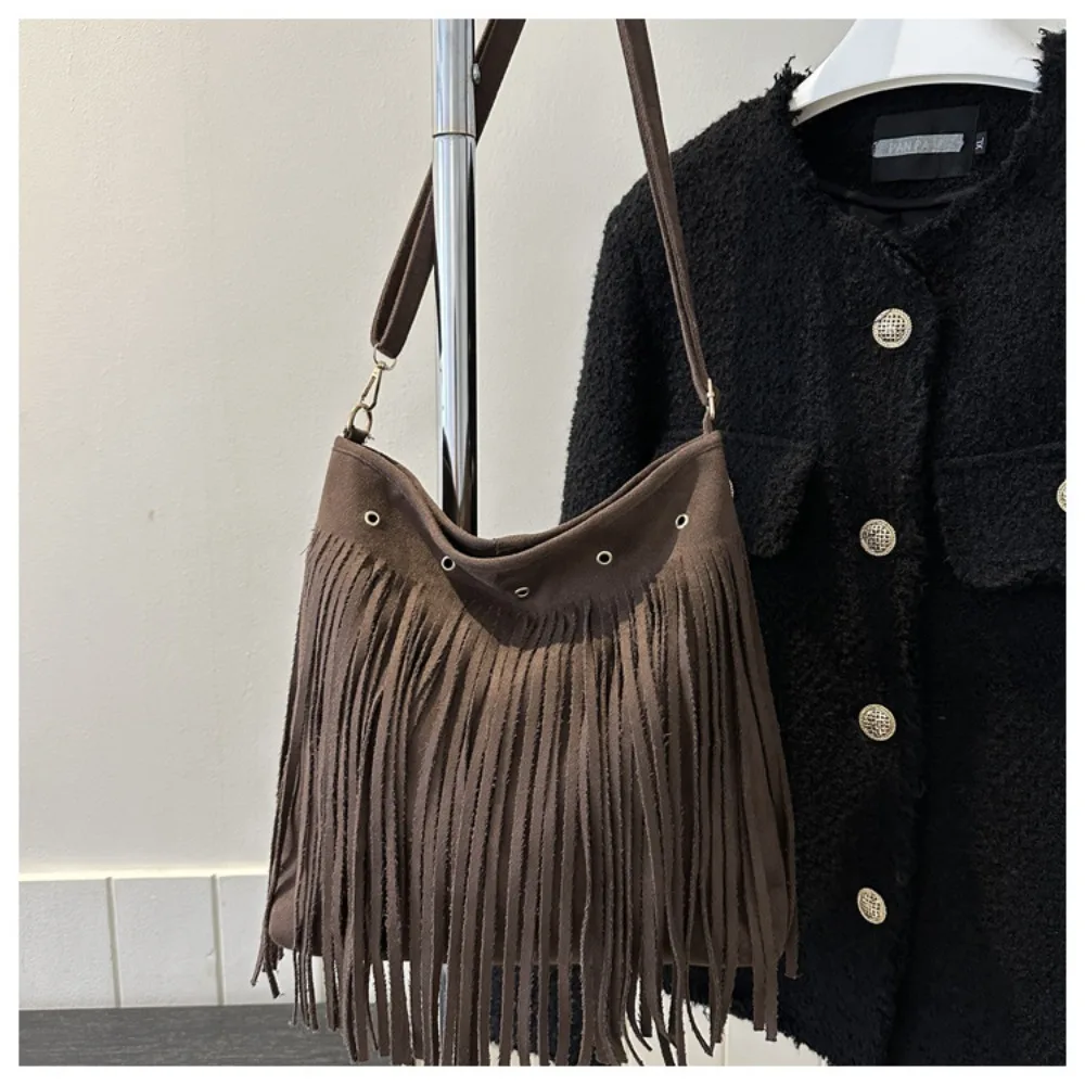 PU Fringed Leather Shoulder Bag New with Tassels Solid Color Solid Color Shoulder Bag Crossbody Bag