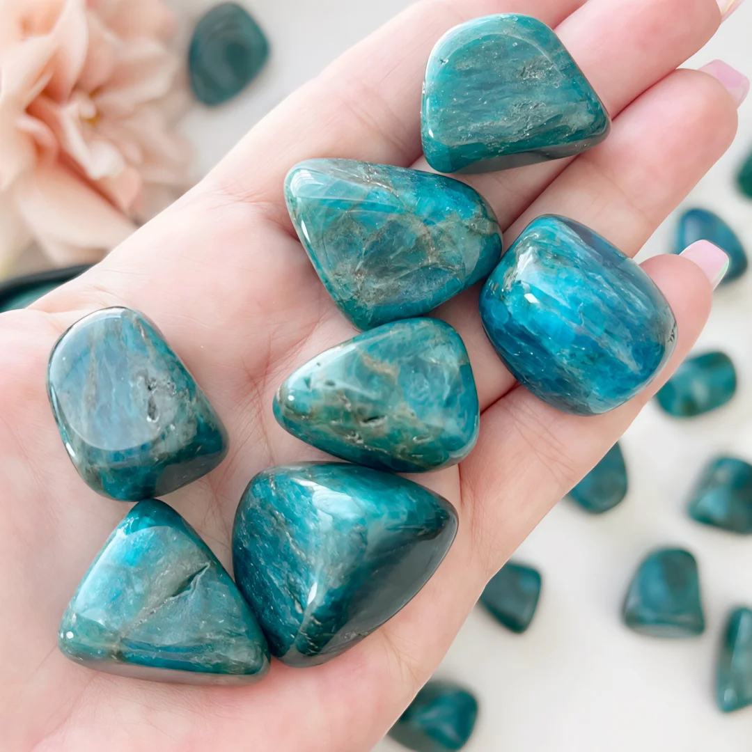 Natural Blue Apatite Tumbled Stones, Bulk Crystals, Polished Blue Apatite Tumbled Stones, Outdoor Garden Decoration Stones