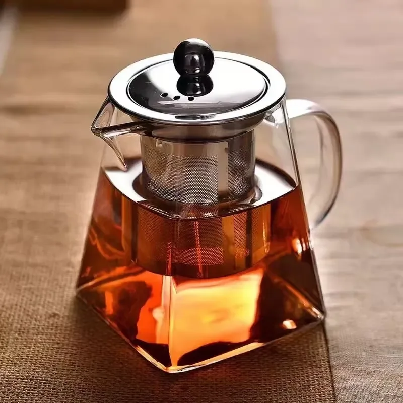 350ml Heat Resistant Glass Teapot Set with Stainless Steel Lid and Filter Glass Water Jug for Tea Brewing