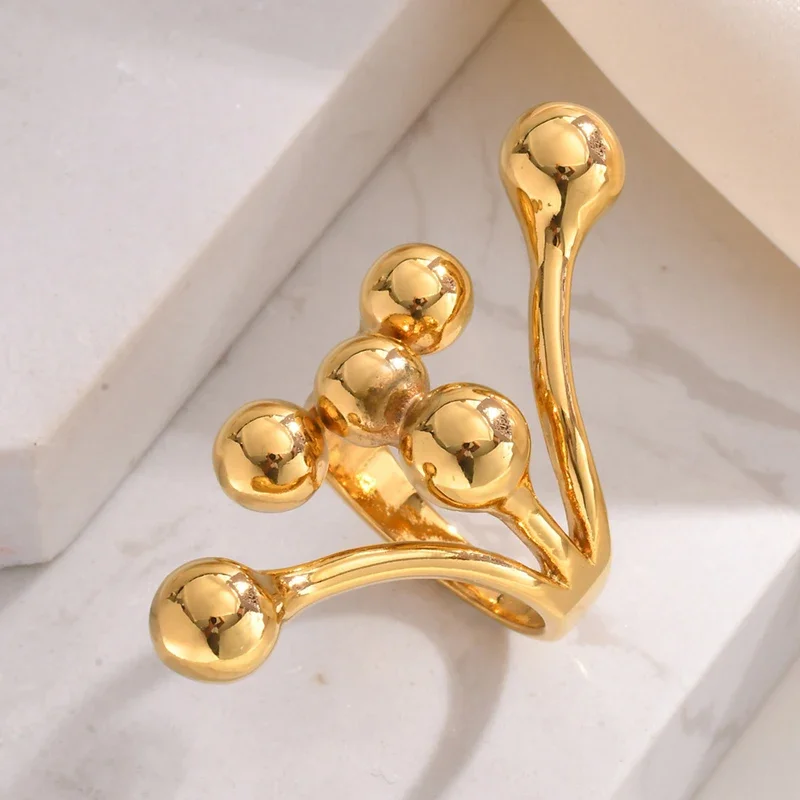 

Exaggerated Hollow Ball Beads Wide Rings For Women Luxury Vintage Stainless Steel Gold Color Women's Ring 2024 New Jewelry Gift