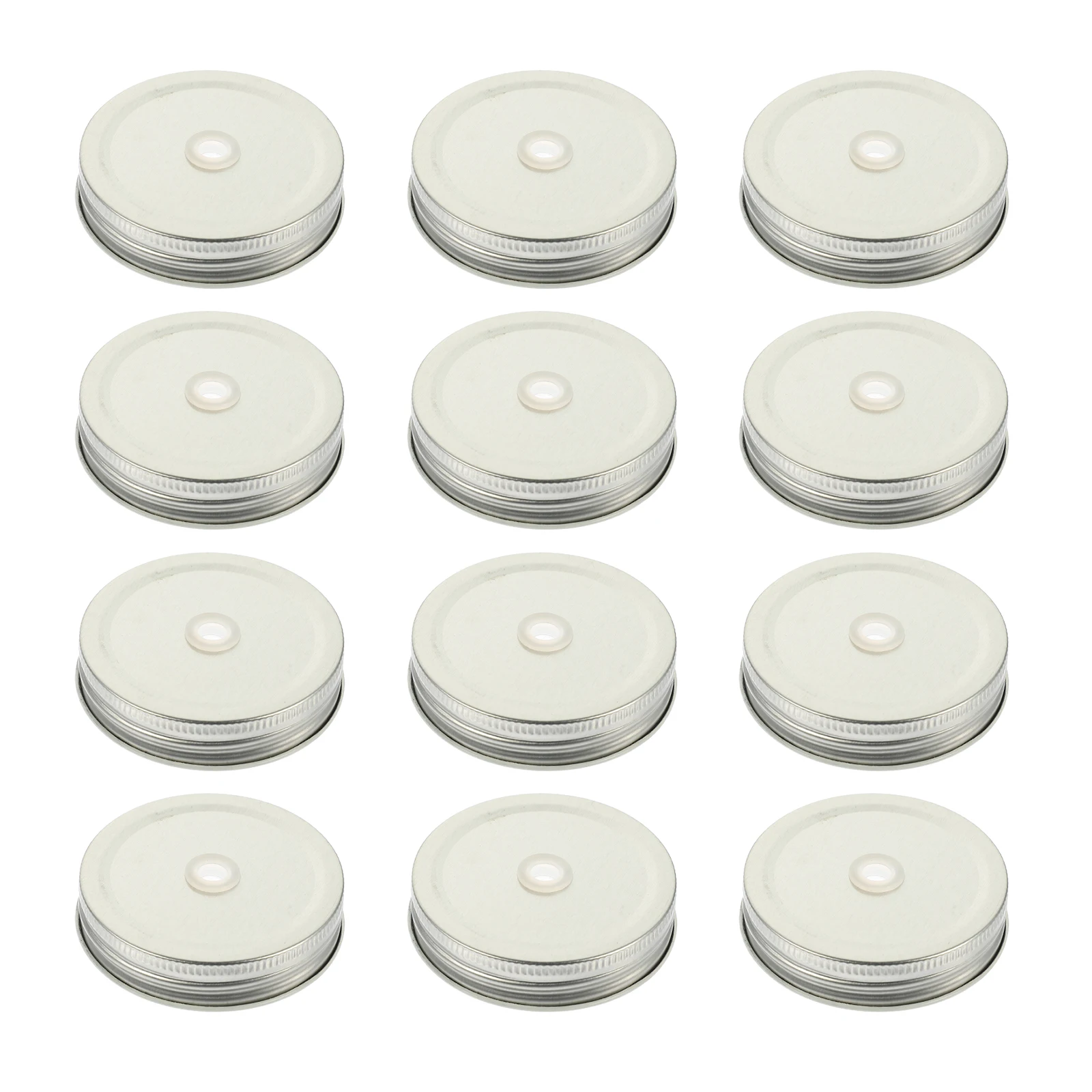 

12 Pcs Mason Jar Lids Straw Hole Wide Mouth Leak Proof Drinking Cover Iron Food Sealing Reusable Storage Kitchen Barware