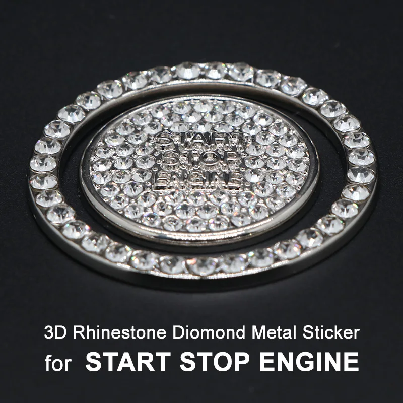 Carro Bling One-Click Start Stop Motor Anel de Ignição Adesivo, Crystal Rhinestone Metal Decor, Capa para BMW, Hyundai, Toyota, Honda