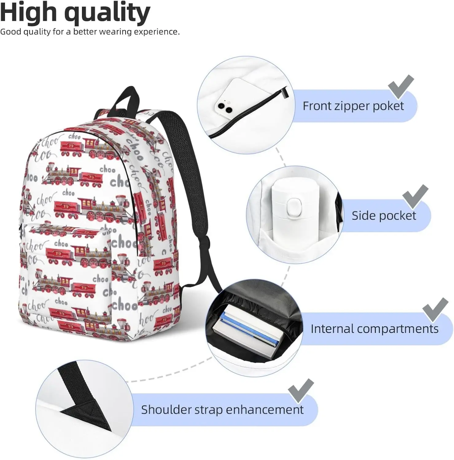 Travel Laptop Backpack - Retro Train Computer Canvas Backpack Bag with Adjustable Straps