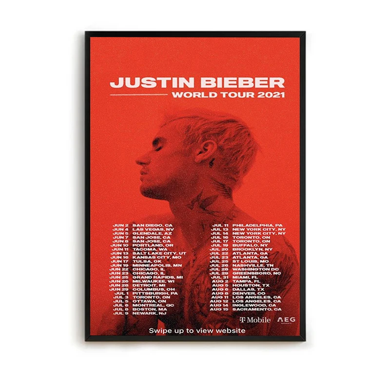 Justin Bieber Singer Poster Decoration Home Decor Anime Decorative Painting on Canvas Wall Paintings Room Decorations Art Prints