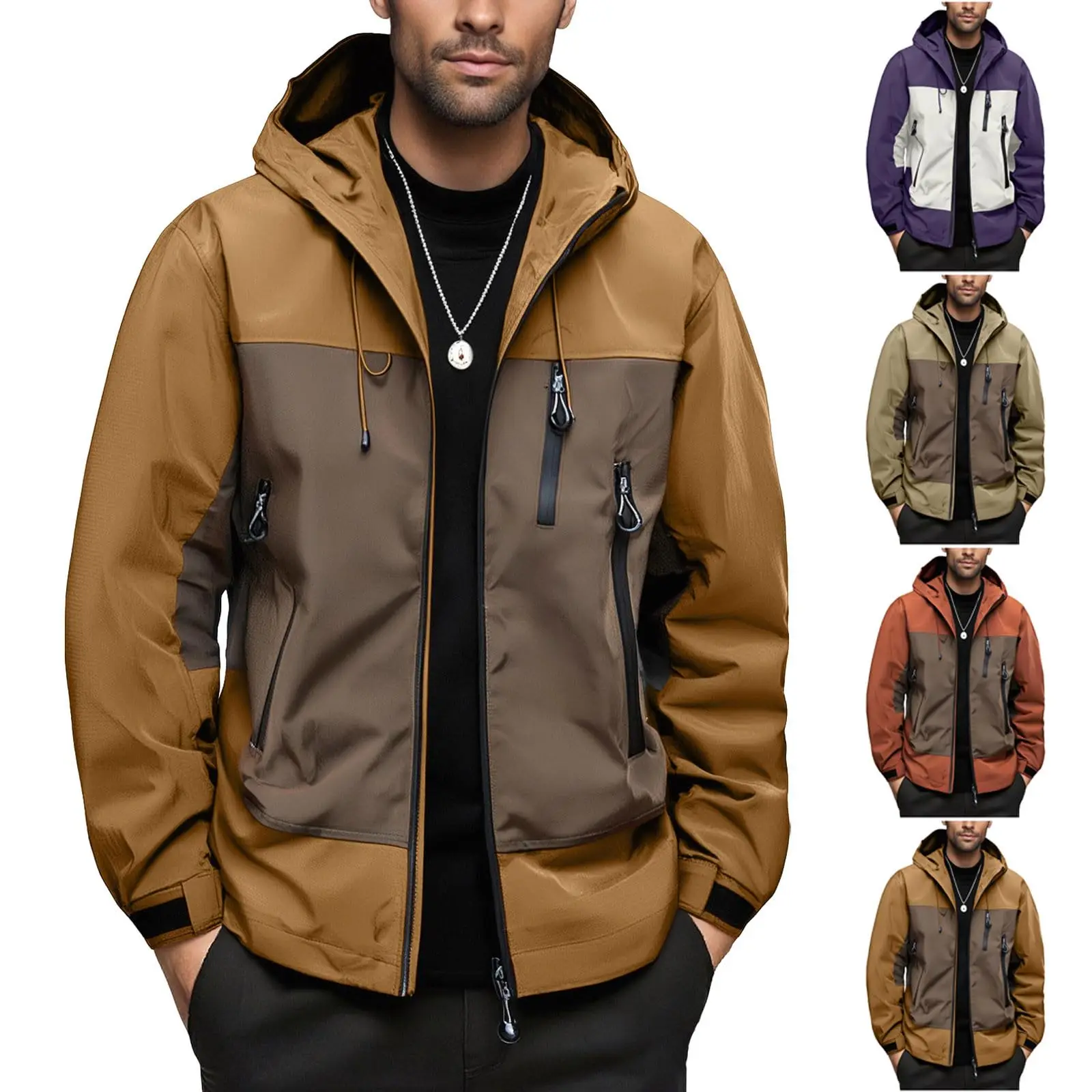 سترة كاجوال للجنسين مقاومة للرياح ومقاومة للماء، سترة مريحة بغطاء للرأس للرياضات الخارجية واللياقة البدنية والمشي لمسافات طويلة والجري