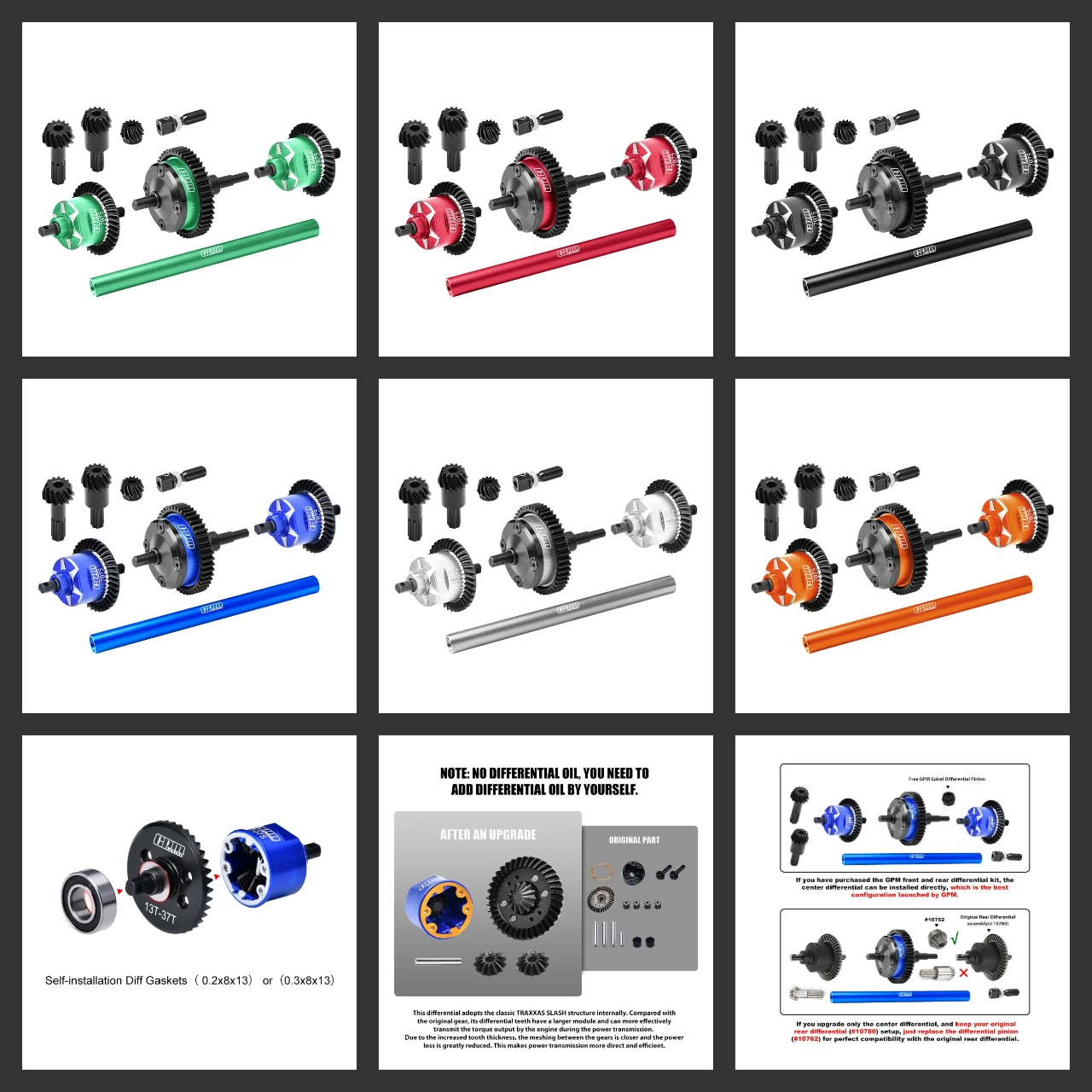 

GPM Углеродистая сталь + сплав 7075, передние, центральные и задние полные диффы Mini Maxx Mini XRT