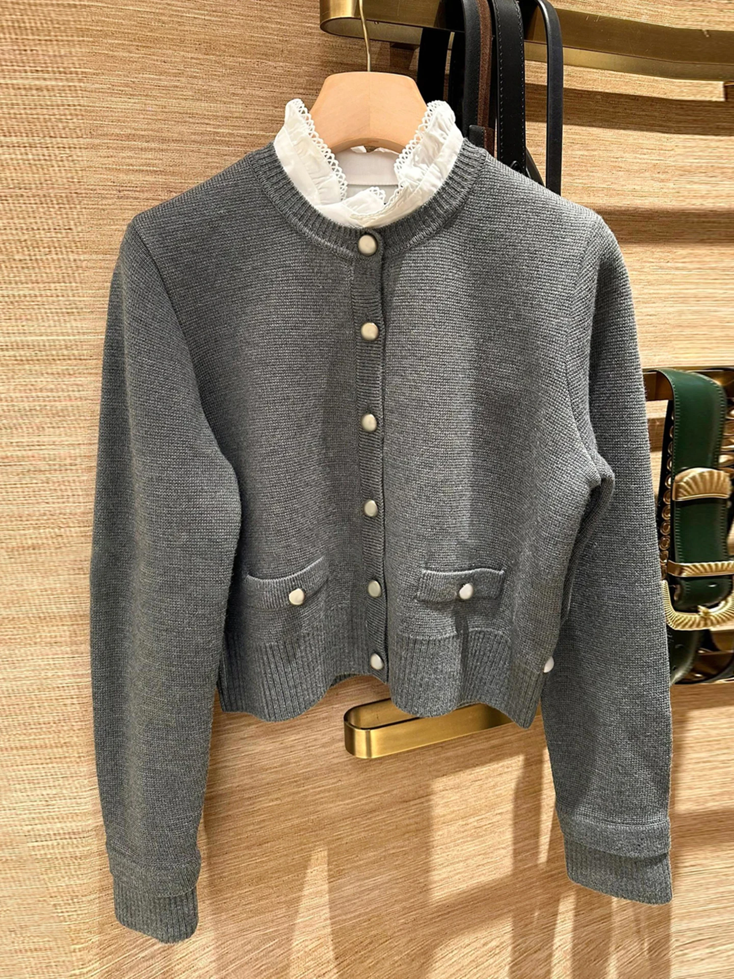 

Вязаный кардиган Ele с кружевной отделкой в простом повседневном стиле для женщин, доступны варианты с коротким и длинным рукавом