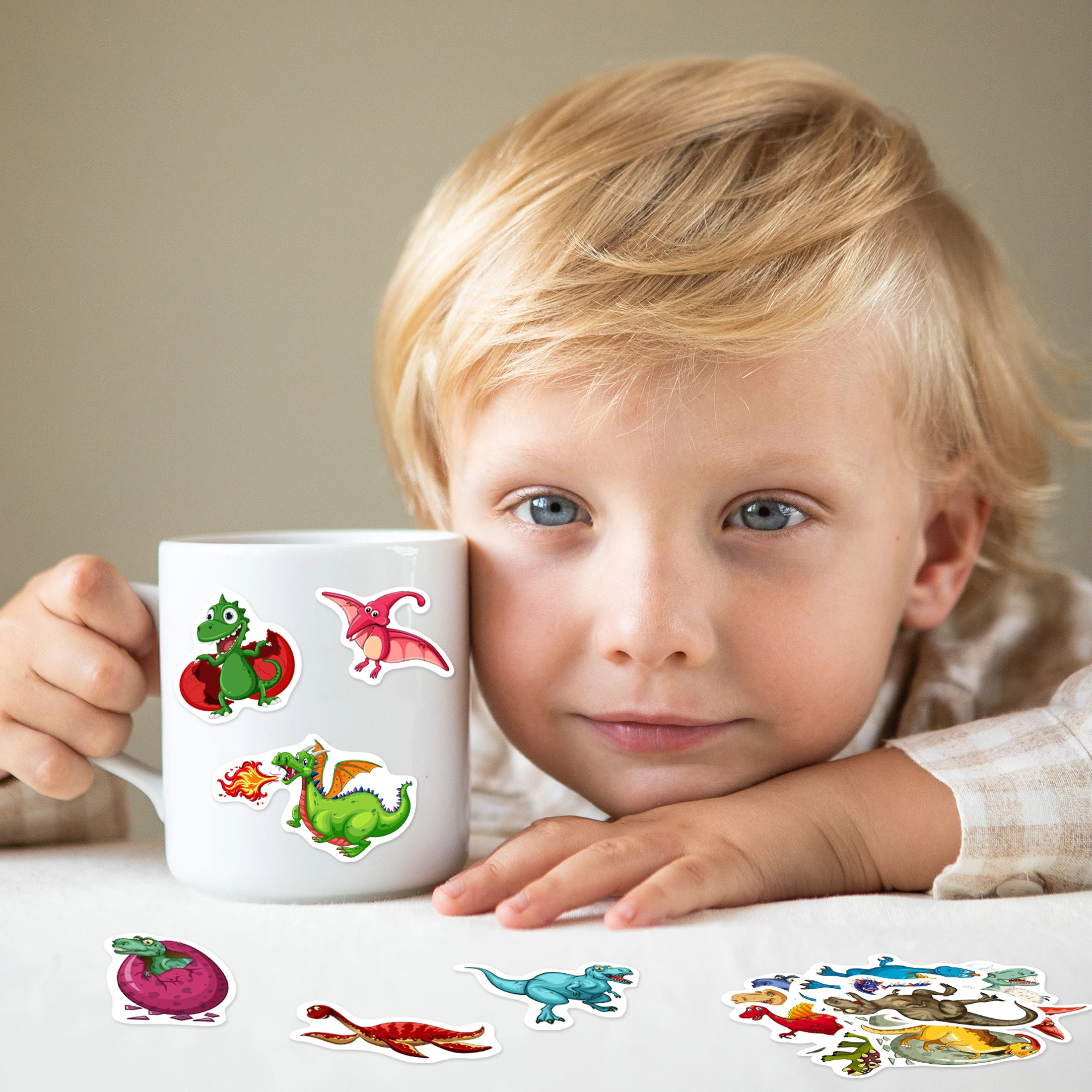 50 Pcs Glow-in-the-Dark Watercolour Dinosaur Stickers, Cartoon Fun Self-Adhesive Waterproof Stickers, Water Bottle Stickers