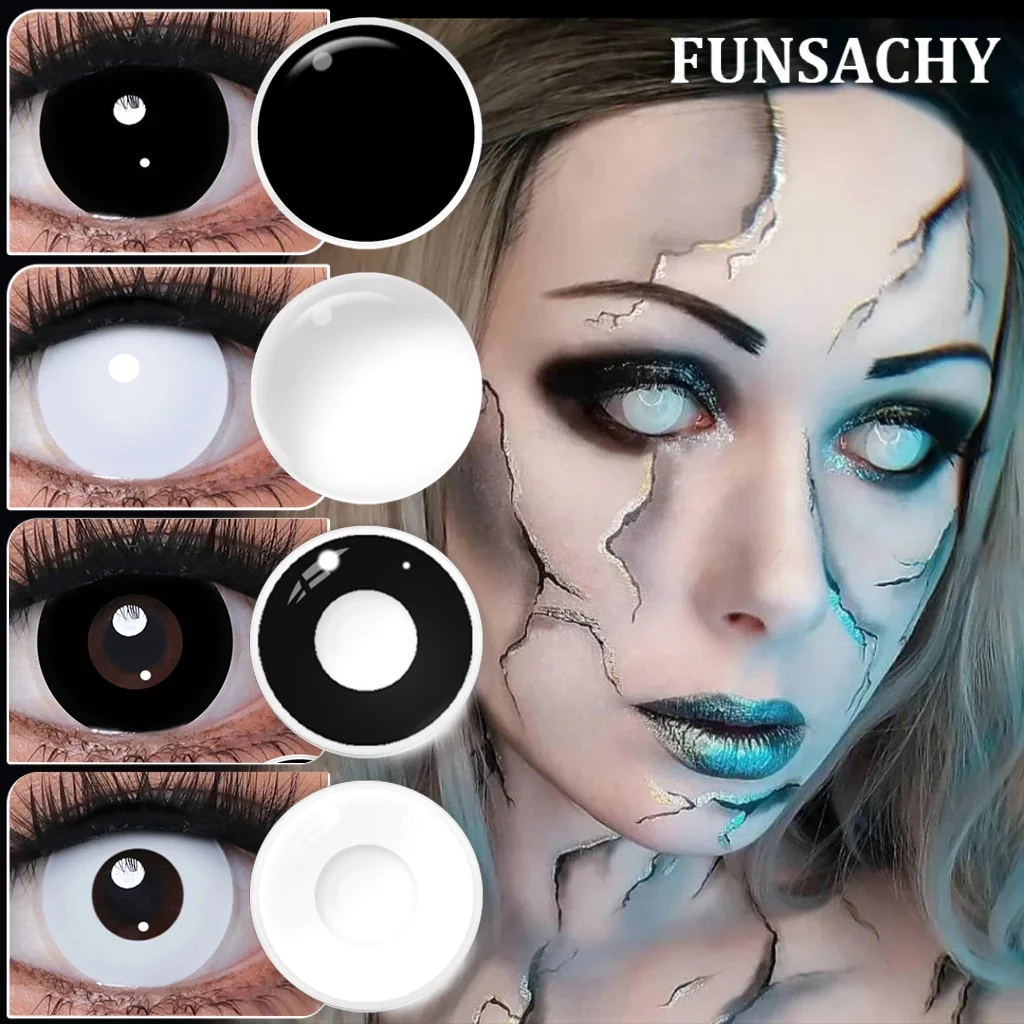 FUNSACHY Cosplay lentilles de Contact noires et blanches pour les yeux 1 paire de lentilles colorées Anime maquillage des yeux élève Halloween femmes hommes accessoires