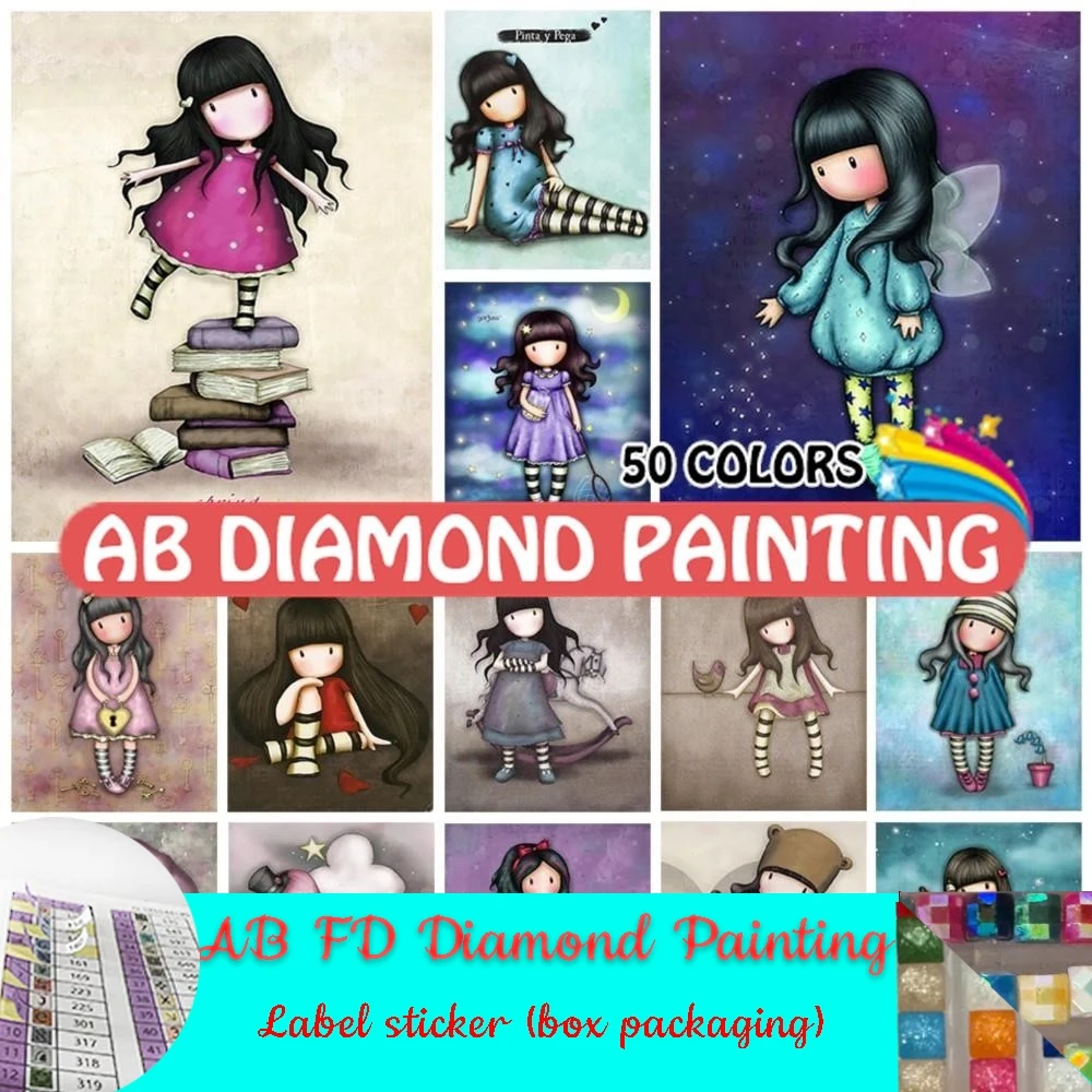 AB FD Diamond Painting Cartoon Girl Moon 5D DIY Doll Wings Square Round Drill Cross Stitch Mosaic Embroidery Picture Home Decor