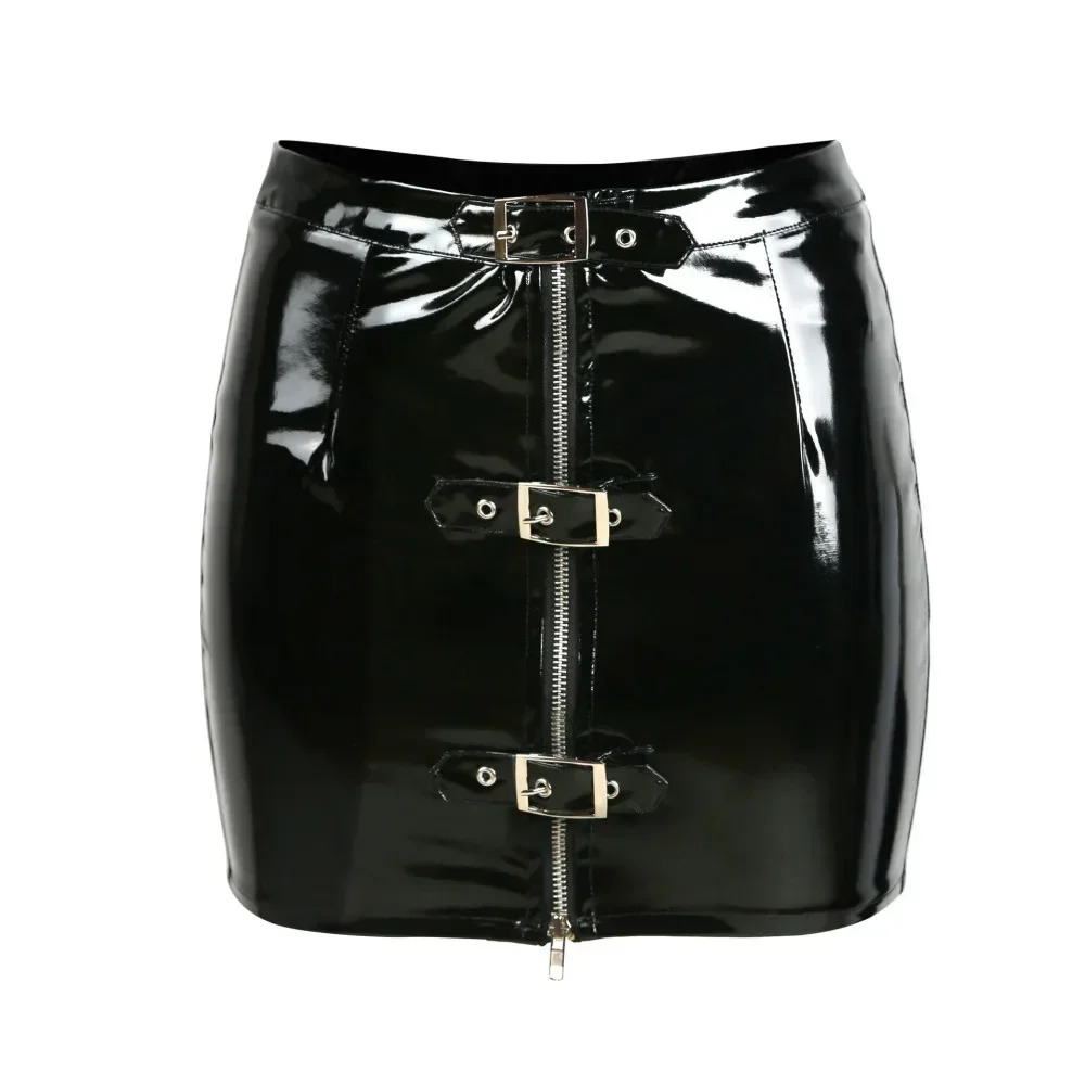 

Women Sexy Zip Up Buckled Wet Look PVC Slim Pencil Skirt Clubwear Bodycon Skirt