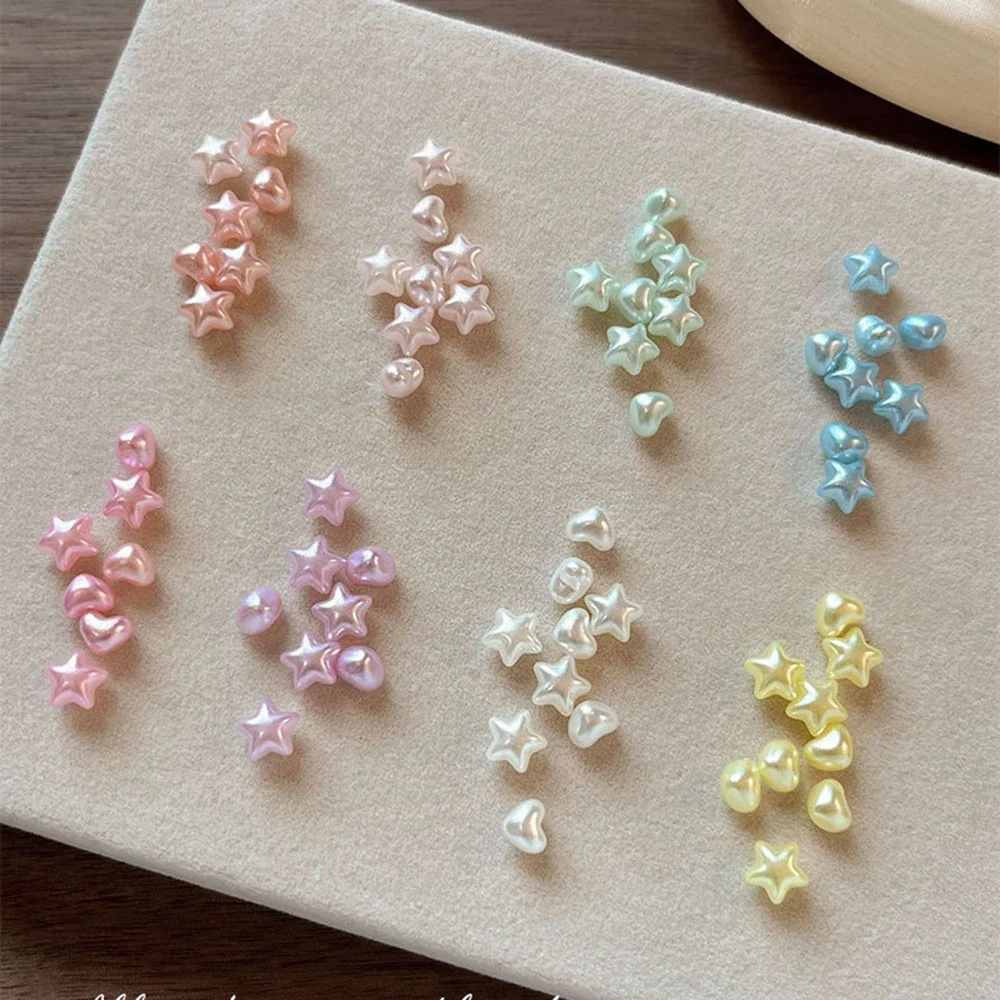 100 Stück 2 Packungen Macaron Stern Herz 3D Perlmutt Strass Nagelcharms Gemischte Farben 6,5*10mm für Maniküre DIY Liebesherz – Detail 1