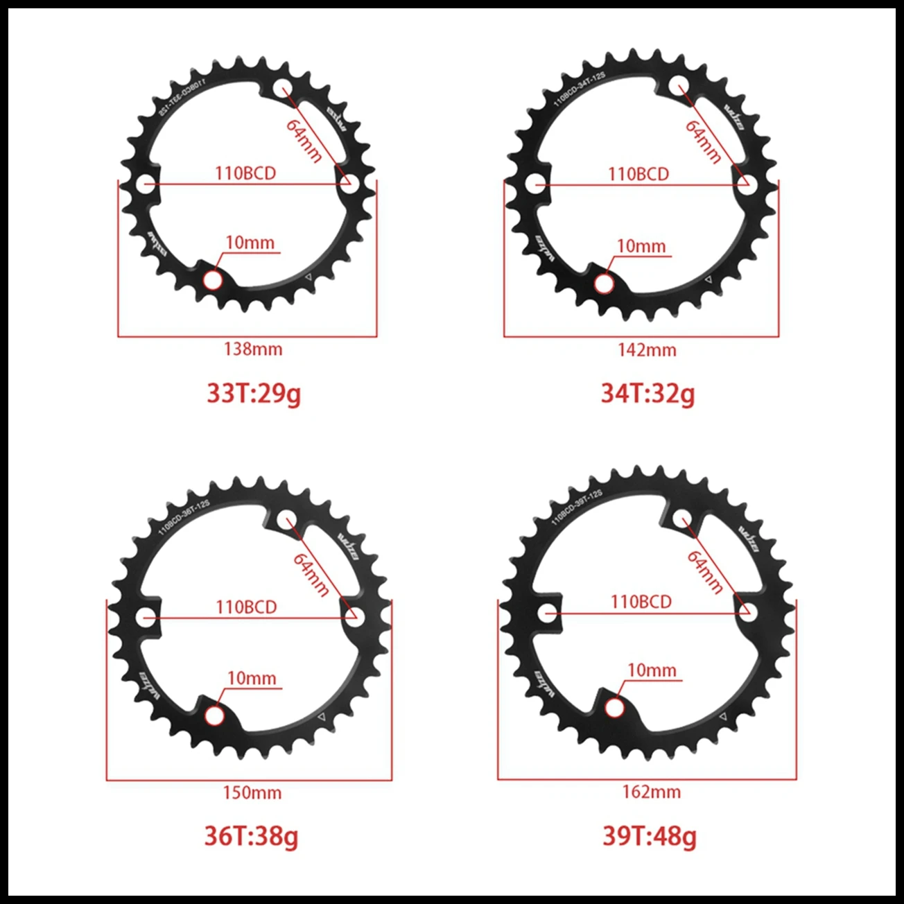 WUZEI 110BCD Rennrad Doppelkettenblatt 2x 10 11 12 Gang Fahrradkettenblatt für Shimano 105 5800 6800 DA9000 58/44T 56/42T – Detail 4