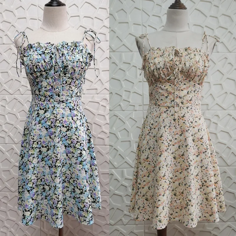 

Womens Summer Floral Dress Strapless Dresses Lace Up Suspender Skirt Sexy Lady Chiffon summer dress