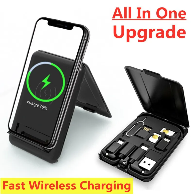 9 in 1 Wireless Charger Stand Pad USB C To USB C Cable PD Fast Charging Station Holder Data Cord Type C Micro Cable Storage Box