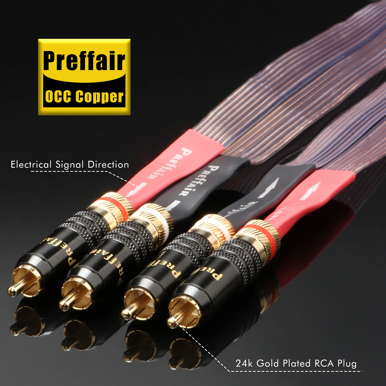 Preffair Pair 99.99998% OCC PSC Copper Flat RCA Interconnect Cable with RCA to RCA Audio Cables