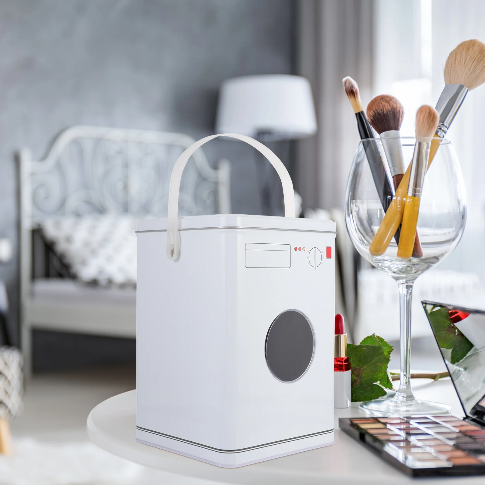 

Washing Machine Shape Storage Box Large Capacity Iron Tin Container White Foldable Lid Home Organization Solution