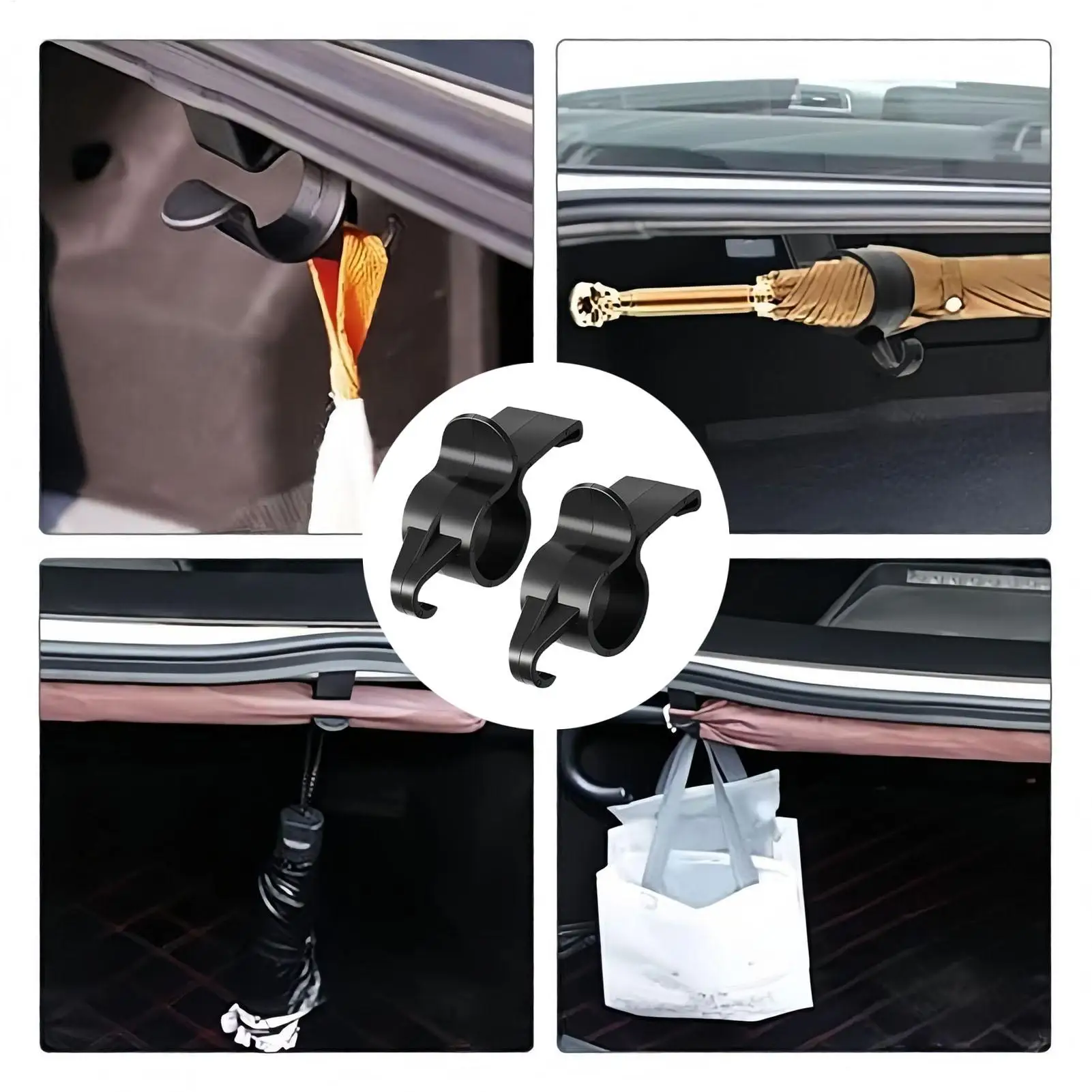 2pcs Multifunctional Car Hanging Rack - Car Interior Hooks Car Umbrella Hook Clip Generals Motors Trunk Umbrella Rack​